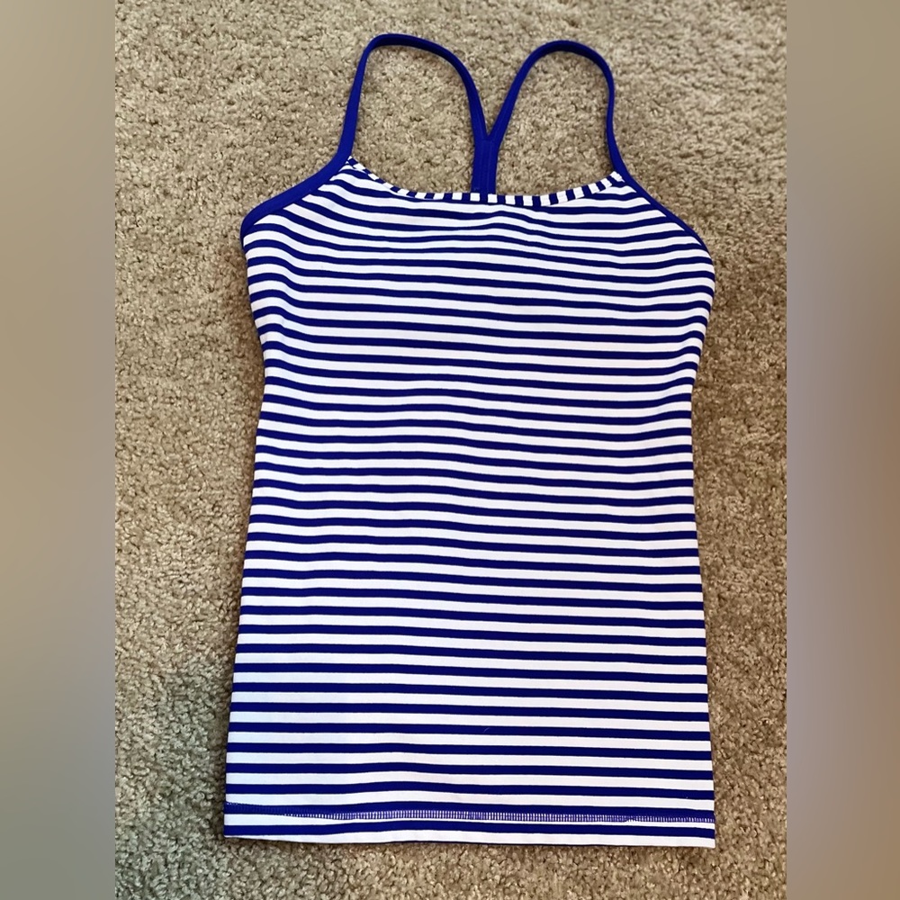 Lululemon Blue And white Striped Tank Top with Built in Sports Bra Fits A Medium